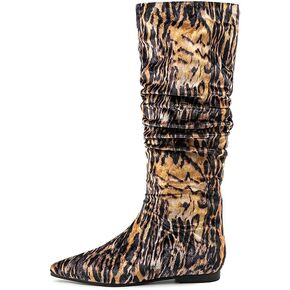 Women's Knee High Boots Suede Flat Fashion Pointed Toe Soft Shoes Slouchy Pull on Boot