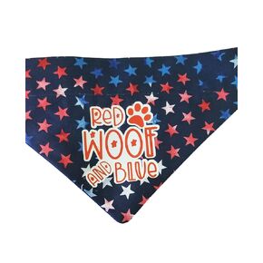 Red, Woof and Blue Stars Over the Collar Dog Bandana That Slips onto Their Existing Collar Size (Small)