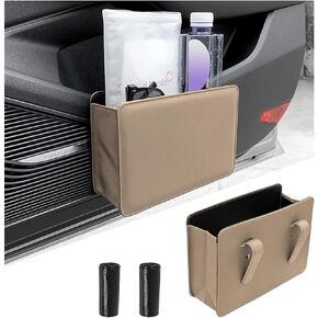 Car Trash Can, Auto Foldable Waterproof Leakproof Hanging Leather Mini Storage Container Dustbin Trash Bin Garbage Organizer Holder with Two Roll Trash Bag, Universal for Vehicles (Black)