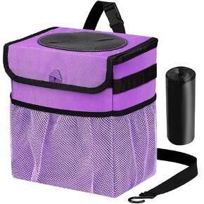 Car Trash Can Pack of 2 Foldable Garbage Bin Leakproof 2.3 Gallons Car Trash Bag Purple