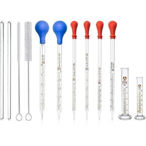 ماصات زجاجية، ZEEROQOLAB 6 قطع ماصات مختبرية زجاجية متدرجة 0.5 مل، 1 مل، 2 مل، 3 مل، 5 مل، 10 مل، مع قطعتين من أسطوانة زجاجية متدرجة 5 مل، 10 مل، قطعتين فرشاة قطارة وقطعتين من عصي التقليب الزجاجية in Kuwait