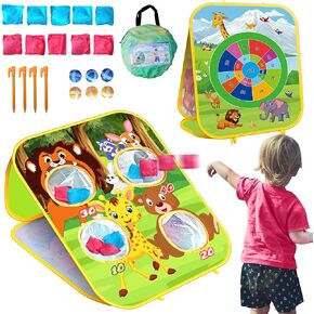 Animal Bean Bag Toss Game Kids Outdoor Toys, Family Party Games for Kids, Double-Sided Foldable Cornhole Board, Outside Lawn Party Toy, Birthday Gift for Boys Girls Toddler Age 3 4 5 6 7 8