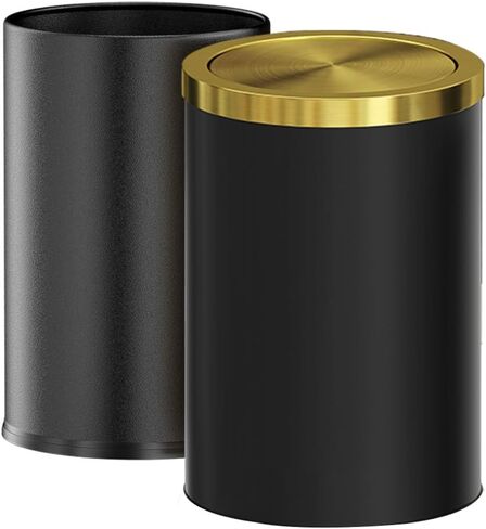 Stainless Steel Trash can,Bathroom Trash can with lid，Small Trash Can with Flipping Lid, 2.4gallon,Garbage cans for Kitchen，Living Room. Metallic Gold (Single) in Kuwait