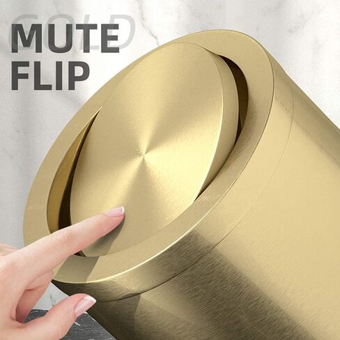 Stainless Steel Trash can,Bathroom Trash can with lid，Small Trash Can with Flipping Lid, 2.4gallon,Garbage cans for Kitchen，Living Room. Metallic Gold (Single) in Kuwait