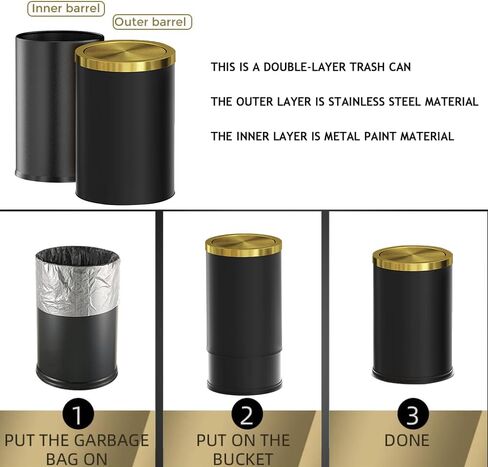 Stainless Steel Trash can,Bathroom Trash can with lid，Small Trash Can with Flipping Lid, 2.4gallon,Garbage cans for Kitchen，Living Room. Metallic Gold (Single) in Kuwait