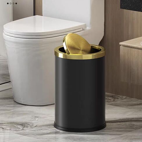 Stainless Steel Trash can,Bathroom Trash can with lid，Small Trash Can with Flipping Lid, 2.4gallon,Garbage cans for Kitchen，Living Room. Metallic Gold (Single) in Kuwait