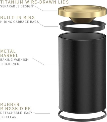 Stainless Steel Trash can,Bathroom Trash can with lid，Small Trash Can with Flipping Lid, 2.4gallon,Garbage cans for Kitchen，Living Room. Metallic Gold (Single) in Kuwait