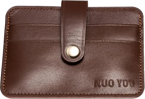 حامل بطاقات جلدية، حافظة بطاقات الهوية من الجلد الطبيعي النحيف من NUOYOU، محافظ صغيرة الحجم وحامل بطاقات الائتمان ومحفظة جيب أمامية (جلد الغنم، أحمر بني) in Kuwait