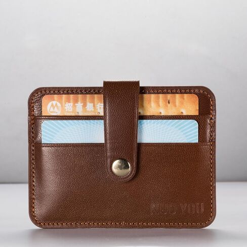 حامل بطاقات جلدية، حافظة بطاقات الهوية من الجلد الطبيعي النحيف من NUOYOU، محافظ صغيرة الحجم وحامل بطاقات الائتمان ومحفظة جيب أمامية (جلد الغنم، أحمر بني) in Kuwait