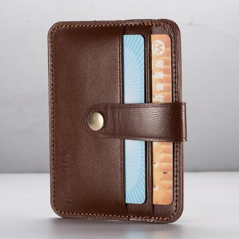 حامل بطاقات جلدية، حافظة بطاقات الهوية من الجلد الطبيعي النحيف من NUOYOU، محافظ صغيرة الحجم وحامل بطاقات الائتمان ومحفظة جيب أمامية (جلد الغنم، أحمر بني) in Kuwait