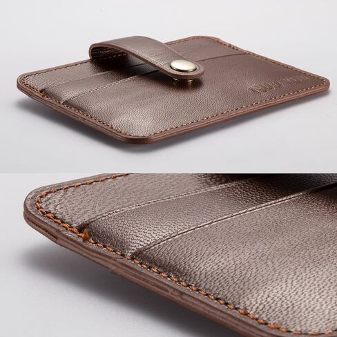 حامل بطاقات جلدية، حافظة بطاقات الهوية من الجلد الطبيعي النحيف من NUOYOU، محافظ صغيرة الحجم وحامل بطاقات الائتمان ومحفظة جيب أمامية (جلد الغنم، أحمر بني) in Kuwait