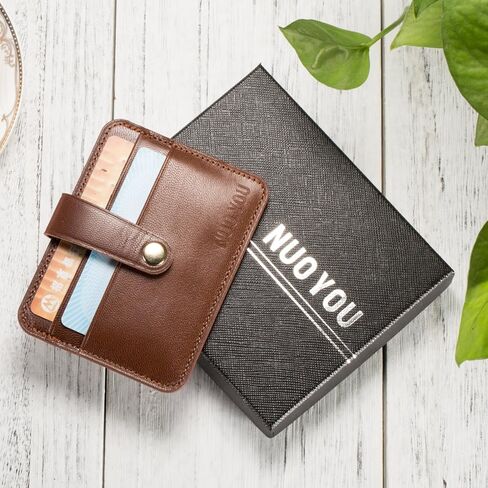 حامل بطاقات جلدية، حافظة بطاقات الهوية من الجلد الطبيعي النحيف من NUOYOU، محافظ صغيرة الحجم وحامل بطاقات الائتمان ومحفظة جيب أمامية (جلد الغنم، أحمر بني) in Kuwait