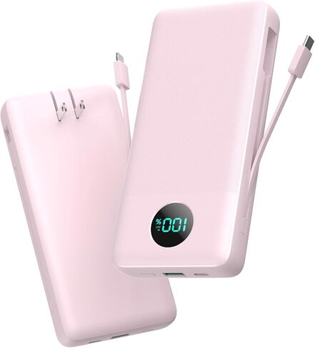 شاحن محمول بقوة 33800 مللي أمبير في الساعة USB C مع كابلات مدمجة ومقبس حائط تيار متردد، شحن سريع 25 وات + شاحن هاتف QC 4.0، 4 مخارج LCD حزمة بطارية متوافقة مع iPhone15/14، سامسونج، أندرويد إلخ in Saudi Arabia