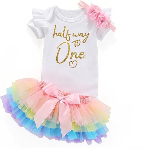Half Way To 1 Half Birthday Outfit Half Year Birthday For Baby Girl Clothing Set in Saudi Arabia