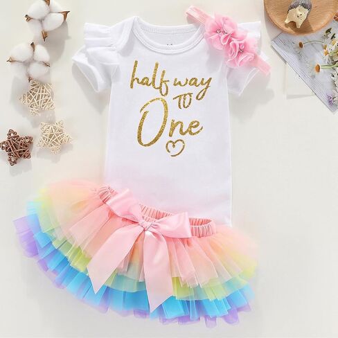 Half Way To 1 Half Birthday Outfit Half Year Birthday For Baby Girl Clothing Set in Saudi Arabia