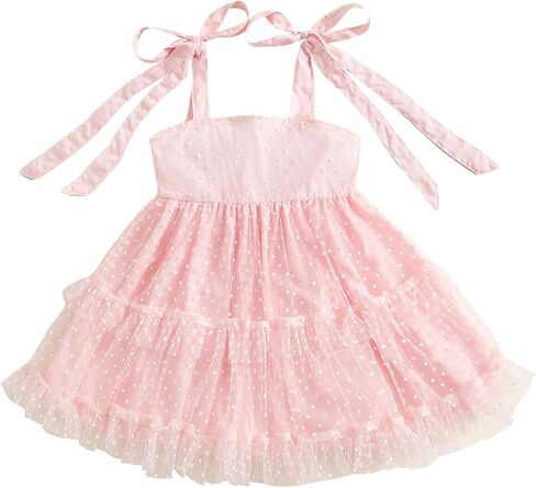 Toddler Baby Girl Summer Boho Dress Solid Color Spaghetti Strap Square Neck Tulle Dress Kids Beach Sundress in Saudi Arabia