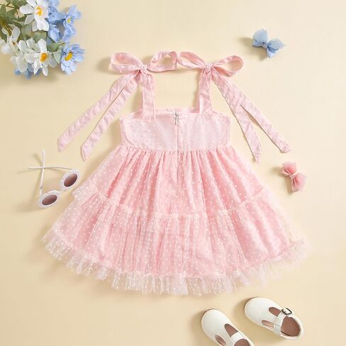 Toddler Baby Girl Summer Boho Dress Solid Color Spaghetti Strap Square Neck Tulle Dress Kids Beach Sundress in Saudi Arabia