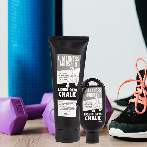 Liquid Gym Chalk - 200 mL and 50 mL Bonus Travel Bottle - Chalkness Monster Sport Hand Chalk - Premium, Sweat Resistant, Quick Dry Grip - Chalk For Gymnastics, Rock Climbing, Power Lifting And More in Saudi Arabia