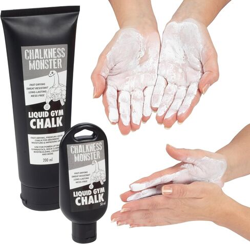 Liquid Gym Chalk - 200 mL and 50 mL Bonus Travel Bottle - Chalkness Monster Sport Hand Chalk - Premium, Sweat Resistant, Quick Dry Grip - Chalk For Gymnastics, Rock Climbing, Power Lifting And More in Saudi Arabia