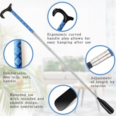 Portable Shoe Horn Long Handle, 13.78-34.5 Inch Telescopic Shoe Horn for Seniors, Men, Women and Kids, Adjustable Length Dressing Aid Stick Shoe Tongue, Lazy Shoe Helper for Boots and Shoes in Saudi Arabia