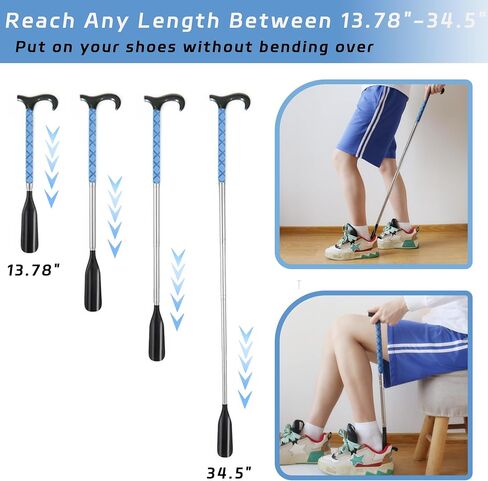 Portable Shoe Horn Long Handle, 13.78-34.5 Inch Telescopic Shoe Horn for Seniors, Men, Women and Kids, Adjustable Length Dressing Aid Stick Shoe Tongue, Lazy Shoe Helper for Boots and Shoes in Saudi Arabia