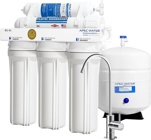 APEC Water Systems RO-90 Ultimate Series Top Tier Supreme Certified High Output 90 GPD، صنبور كروم ومجموعة تركيب صانع الثلج ICEMAKER-KIT-38-14-RO-A، مجموعة من 3 قطع، أبيض in Kuwait