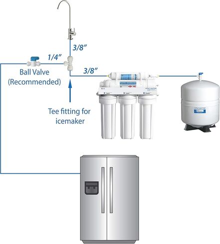 APEC Water Systems RO-90 Ultimate Series Top Tier Supreme Certified High Output 90 GPD، صنبور كروم ومجموعة تركيب صانع الثلج ICEMAKER-KIT-38-14-RO-A، مجموعة من 3 قطع، أبيض in Kuwait