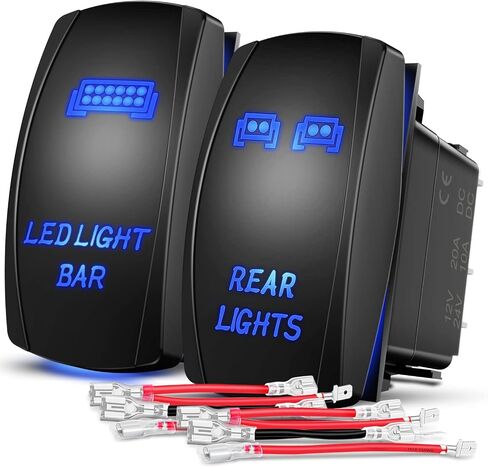 Nilight 2 Pack Rear Lights Rocker Switch Led Light Bar Rocker Switch 5Pin Laser On Off SPST switches 20A/12V 10A/24V Switch Blue with Jumper Wires Set for Cars Trucks RVs,2 Years Warranty in Saudi Arabia