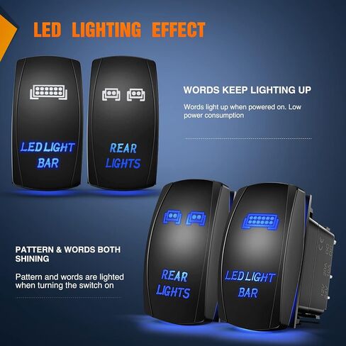 Nilight 2 Pack Rear Lights Rocker Switch Led Light Bar Rocker Switch 5Pin Laser On Off SPST switches 20A/12V 10A/24V Switch Blue with Jumper Wires Set for Cars Trucks RVs,2 Years Warranty in Saudi Arabia