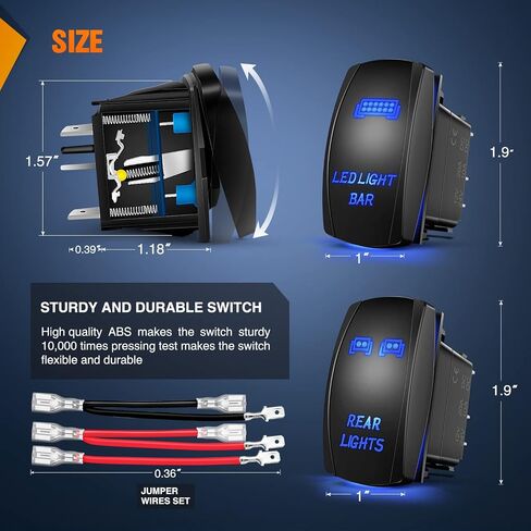 Nilight 2 Pack Rear Lights Rocker Switch Led Light Bar Rocker Switch 5Pin Laser On Off SPST switches 20A/12V 10A/24V Switch Blue with Jumper Wires Set for Cars Trucks RVs,2 Years Warranty in Saudi Arabia