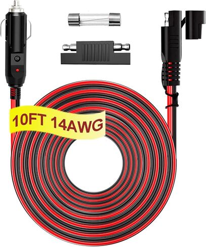 قابس ولاعة سجائر 12 فولت/24 فولت إلى وصلة محول التحرير السريع SAE 14AWG 10FT 20A - كابل شاحن بطارية ولاعة السجائر SAE مع محول قطبية عكسي SAE، مصهر احتياطي 20 أمبير in Kuwait