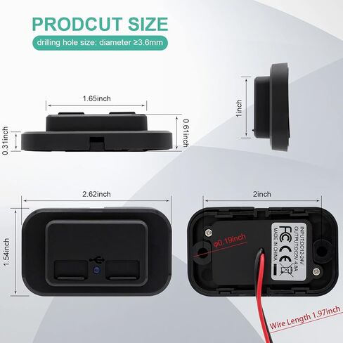 12V USB Outlet, RV USB Outlet Car Charger, RV Dual USB Port 12V-24V Female Panel Mount for Cars Bus Boat Automotive Marine ATV Truck Golf Cart(3.1A & 4.8A) in Kuwait