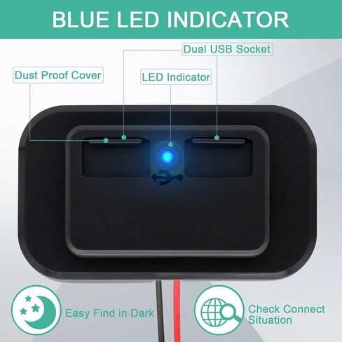 12V USB Outlet, RV USB Outlet Car Charger, RV Dual USB Port 12V-24V Female Panel Mount for Cars Bus Boat Automotive Marine ATV Truck Golf Cart(3.1A & 4.8A) in Kuwait