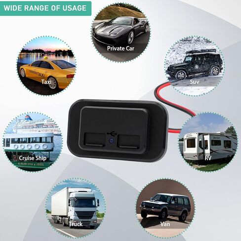 12V USB Outlet, RV USB Outlet Car Charger, RV Dual USB Port 12V-24V Female Panel Mount for Cars Bus Boat Automotive Marine ATV Truck Golf Cart(3.1A & 4.8A) in Kuwait