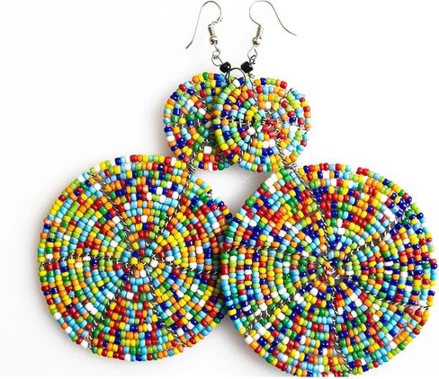 Colorful Disc Handmade Statement Jewelry Beaded Women Drop Earrings Set - Ethnic Tribal Ball Earring For Woman Girls in Saudi Arabia