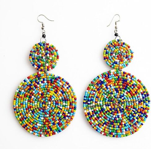 Colorful Disc Handmade Statement Jewelry Beaded Women Drop Earrings Set - Ethnic Tribal Ball Earring For Woman Girls in Saudi Arabia