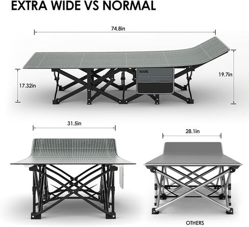 IKARE Folding Camping Cot for Adults,Extra Wide Sleeping Cot with Carry Bag,Oversized Camping Bed Support 900Lbs Portable for Outdoor Camping/Office/Home in Kuwait