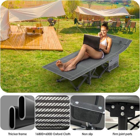 IKARE Folding Camping Cot for Adults,Extra Wide Sleeping Cot with Carry Bag,Oversized Camping Bed Support 900Lbs Portable for Outdoor Camping/Office/Home in Kuwait