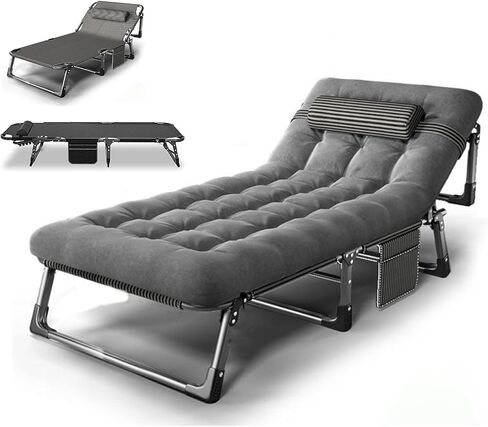 XL Portable Folding Camping Cot, Oversize 29.5in Adjustable 4-Position Adults Reclining Lounge Chairs With Pillow, Outdoor Folding Lounge Chair Sleeping Cots Bed, Perfect for Camping, Pool, Beach in Saudi Arabia