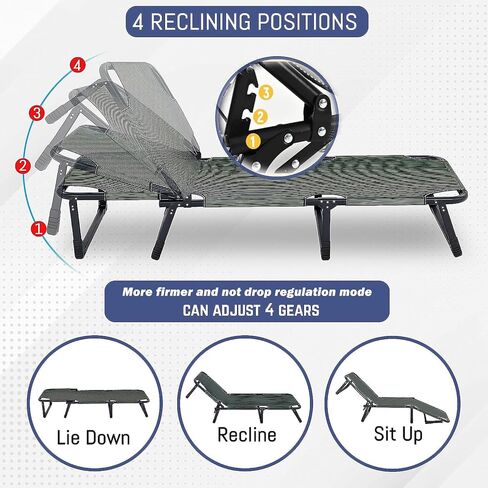 XL Portable Folding Camping Cot, Oversize 29.5in Adjustable 4-Position Adults Reclining Lounge Chairs With Pillow, Outdoor Folding Lounge Chair Sleeping Cots Bed, Perfect for Camping, Pool, Beach in Kuwait