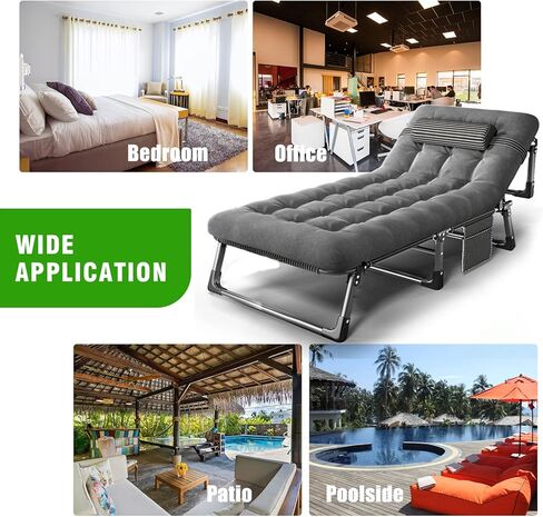 XL Portable Folding Camping Cot, Oversize 29.5in Adjustable 4-Position Adults Reclining Lounge Chairs With Pillow, Outdoor Folding Lounge Chair Sleeping Cots Bed, Perfect for Camping, Pool, Beach in Kuwait