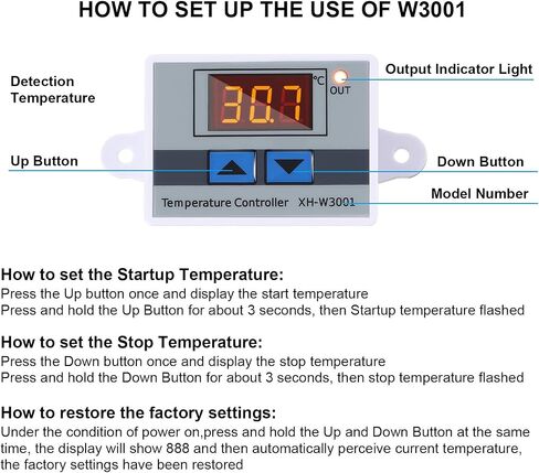 XH-W3001 Digital LED Temperature Controller Module Digital Thermostat Switch with Waterproof Probe Programmable Heating Cooling Electronic Thermostat Range from -50℃ to 110℃ (12V 10A 120W) (2 Pieces) in Saudi Arabia