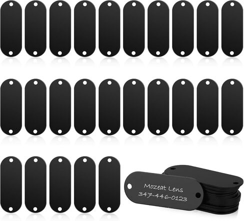 Aluminum Engraving Blanks, 25 Pieces Black Metal Stamping Blanks Rectangle Laser Engraving Tags with 2 Holes for Jewelry Tags, Pet Id Tags, Military Dog Tags, DIY Leather Art Craft Projects in Saudi Arabia