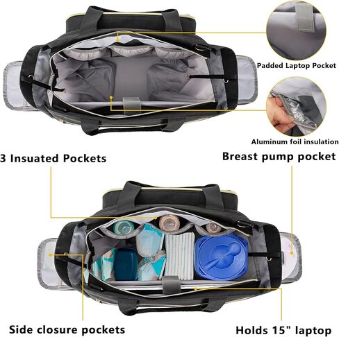 حقيبة مضخة الثدي من توريبيو لـ Spectra S1/S2، Medela، Rainyb، Elvie، Evenflo، حقيبة حمل الحفاضات للأمهات المرضعات مع حقيبة كمبيوتر محمول مقاس 15 بوصة ووسادة تغيير الحفاضات in Kuwait