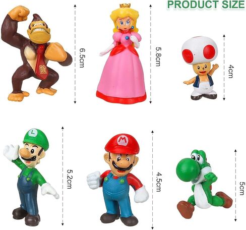 6 عبوات من ألعاب فيلم ماريو - (5 بوصات) شخصيات ماريو بروس أكشن الأميرة الخوخ - ألعاب ماريو للأولاد من 4 إلى 6 سنوات in Kuwait
