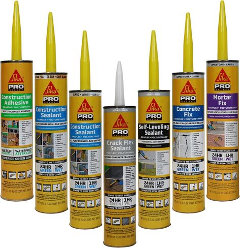 SIKA Sikaflex Construction Sealant - White, All-Purpose Polyurethane for Joints 1/2" or Smaller - 10.1 fl. oz - Weatherproof, High Elasticity, Paintable, Strong Adhesion (Pack of 12) in Kuwait