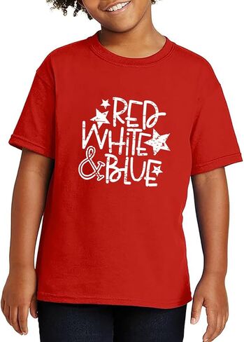 قميص للأطفال الصغار الأولاد والبنات في الرابع من يوليو، قميص للأطفال الرضع باللون الوطني الأمريكي باللون الأحمر والأبيض والأزرق بأكمام قصيرة in Kuwait