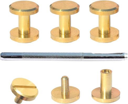 DGOL 12 Pairs Brass Backscrews with Hole Punch Golden Leather Fasteners Sturdy Binding Rivets Belt Strap Collar Back Screws Length (0.158 inch) in Saudi Arabia
