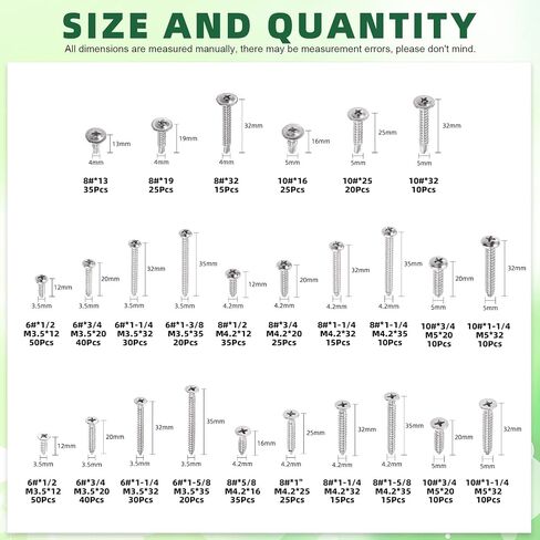Keadic 620 Pcs 304 Stainless Steel #6#8#10 Self Tapping Screws Assortment Set Contains Round Head & Philips Flat Head & Wafer Head Self Drilling Screw Sheet Metal Screws in Saudi Arabia