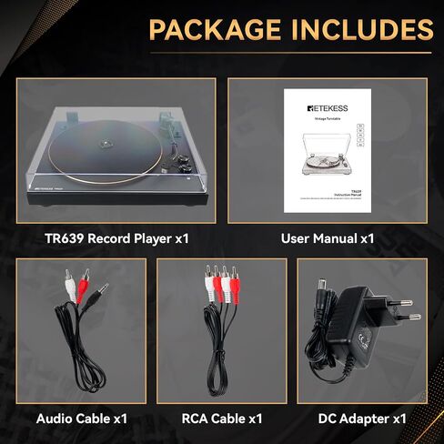مشغل تسجيل Retekess TR639 لاسلكي، قرص دوار ستيريو يعمل بالحزام، إيقاف تلقائي، سرعتان، مخرج RCA، غطاء غبار، مشغل قرص دوار لتسجيل الفينيل للمنزل in Saudi Arabia